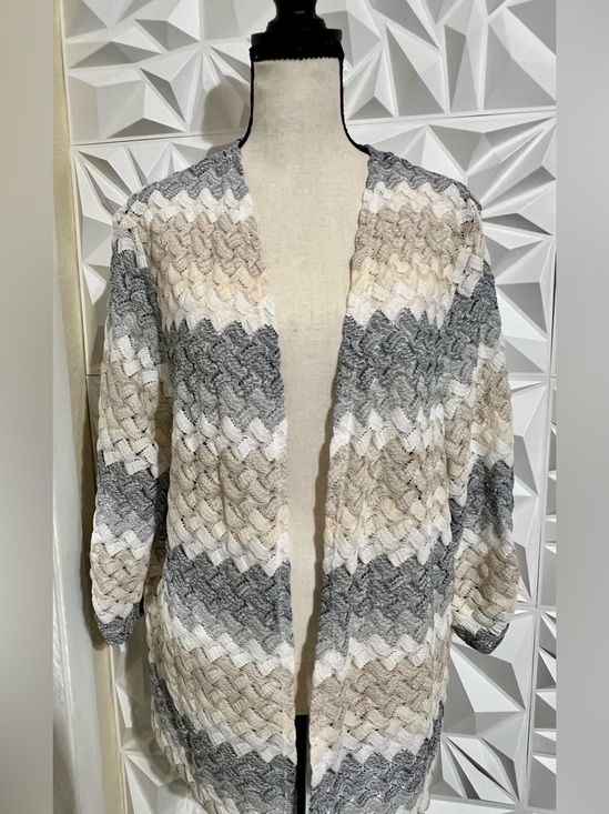 Alfred Dunner Other - Alfred Dunner striped open-front light cardigan - Gray White Cream - Large